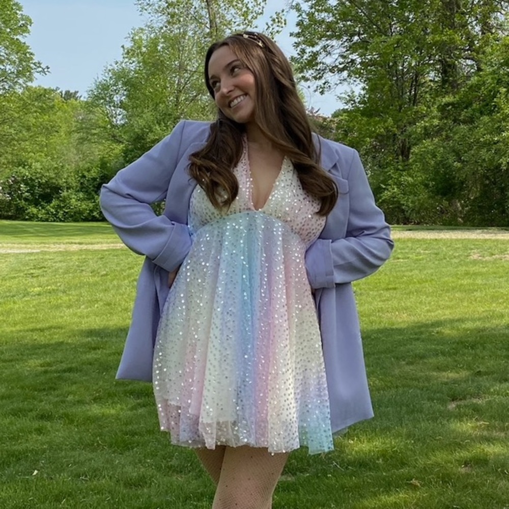 Rainbow Pastel Sequin Halter Dress
